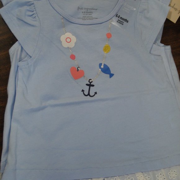 3/$25 First Impressions Crew Neck T-Shirt. Blue with graphic necklace. NWT - Picture 2 of 3